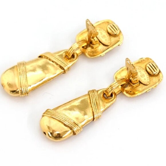 CHANEL CC logos Dangle Earrings Clip-On Earrings Gold Tone 94A Auth w/Box g1133 - Picture 4 of 6